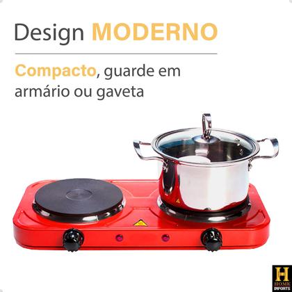 Imagem de  Fogão Cooktop Portátil Elétrico 2 Bocas 2000w Chapa Linha Premium