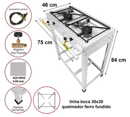 Imagem de Fogão de 2 bocas eco alta pressão ferro fundido