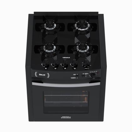 Imagem de Fogao de Embutir 4 Bocas Venax Gaudi Platinum Vitreo Preto Gas Glp