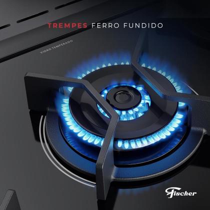 Imagem de Fogão de Embutir 5 Bocas a Gás Fischer Gran Cheff com Mesa de Vidro e Grill Elétrico Preto 127V