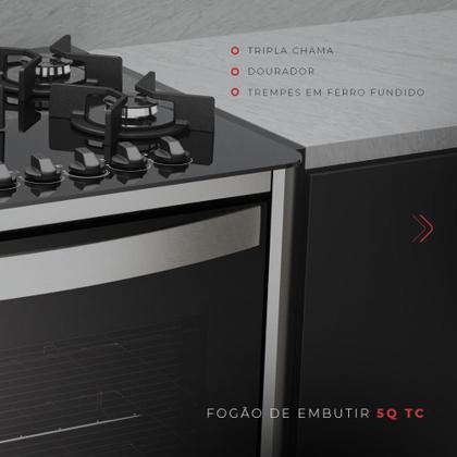 Imagem de Fogão de Embutir 5 Bocas a Gás Fischer Gran Cheff com Mesa de Vidro e Grill Elétrico Preto 127V