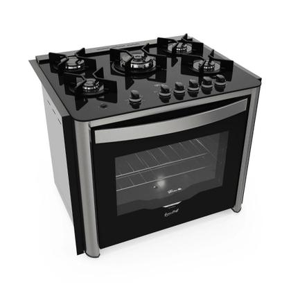 Imagem de Fogão de Embutir 5 Bocas a Gás Fischer Gran Cheff com Mesa de Vidro e Grill Elétrico Preto 127V