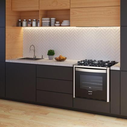 Imagem de Fogão de Embutir 5 Bocas a Gás Fischer Gran Cheff com Mesa de Vidro e Grill Elétrico Preto 127V