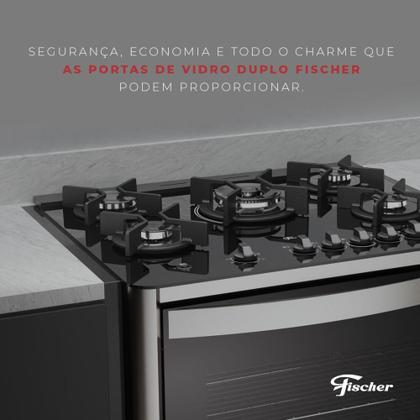 Imagem de Fogão de Embutir 5 Bocas a Gás Fischer Gran Cheff com Mesa de Vidro e Grill Elétrico Preto 127V