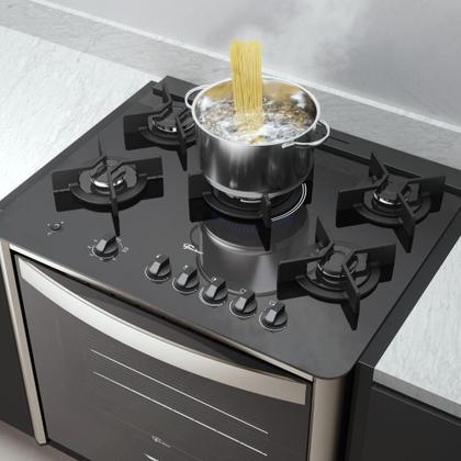 Imagem de Fogão de Embutir 5 Bocas a Gás Fischer Gran Cheff com Mesa de Vidro e Grill Elétrico Preto 127V