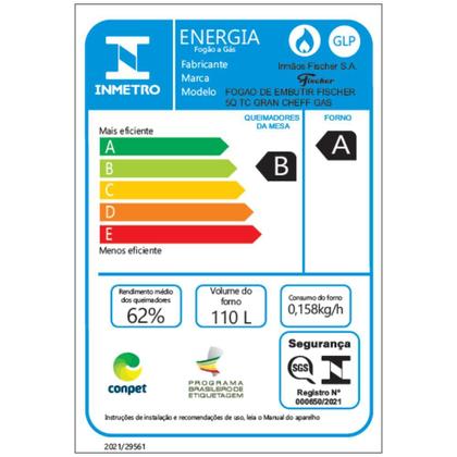 Imagem de Fogão de Embutir 5 Bocas a Gás Fischer Gran Cheff com Mesa de Vidro e Grill Elétrico Preto 127V