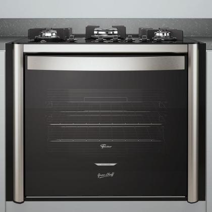 Imagem de Fogão de Embutir 5 Bocas a Gás Fischer Gran Cheff com Mesa de Vidro e Grill Elétrico Preto 127V