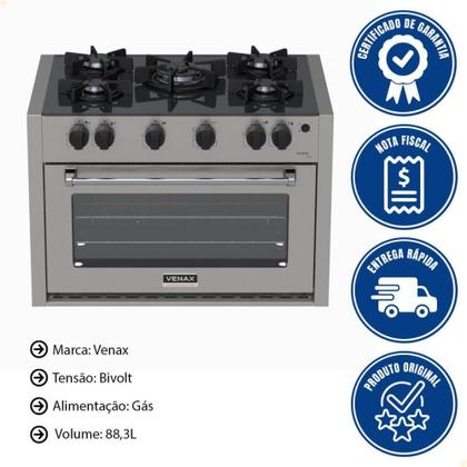 Imagem de Fogão De Embutir 5 Bocas Venax Gaudi Line Inox 88,3L Gás Automático Bivolt 30305