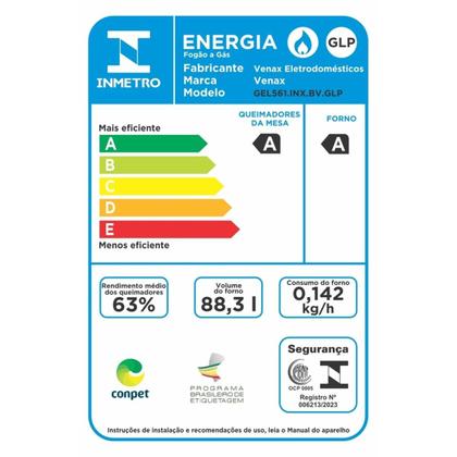 Imagem de Fogao de Embutir 5 Bocas Venax Gaudi Line Inox Gas Glp