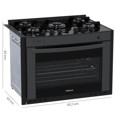 Imagem de Fogao de Embutir 5 Bocas Venax Gaudi Prisma Vitreo Bl Grafite Gas Glp