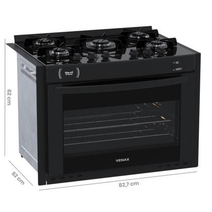 Imagem de Fogao de Embutir 5 Bocas Venax Gaudi Prisma Vitreo Bl Preto Gas Glp