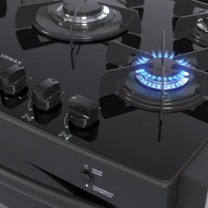 Imagem de Fogao de Embutir 5 Bocas Venax Gaudi Prisma Vitreo Preto Gas Glp