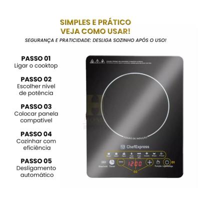 Imagem de Fogão de Indução Preto Vidro cerâmica 1200w 1 Boca Chefexpress