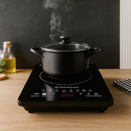 Imagem de Fogão de Indução Preto Vidro cerâmica 1200w 1 Boca Chefexpress