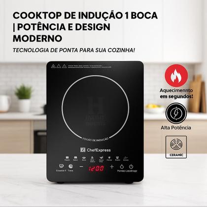 Imagem de Fogão de Indução Preto Vidro cerâmica 1200w 1 Boca Chefexpress