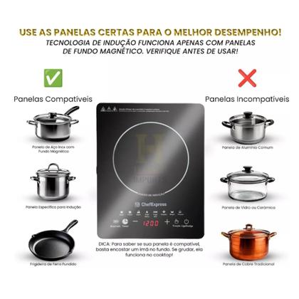 Imagem de Fogão de Indução Preto Vidro cerâmica 1200w 1 Boca Chefexpress