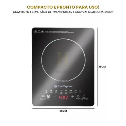 Imagem de Fogão de Indução Preto Vidro cerâmica 1200w 1 Boca Chefexpress