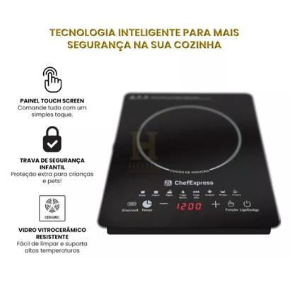 Imagem de Fogão de Indução Preto Vidro cerâmica 1200w 1 Boca Chefexpress