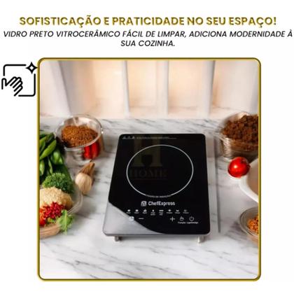 Imagem de Fogão de Indução Preto Vidro cerâmica 1200w 1 Boca Chefexpress