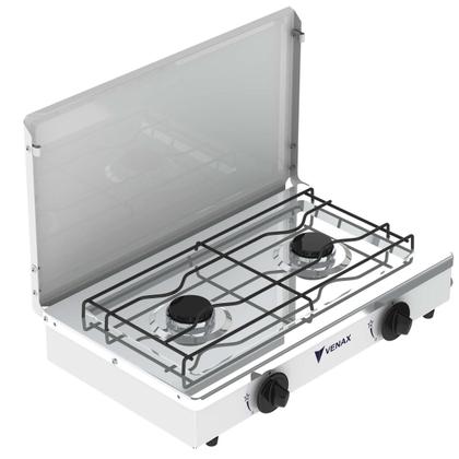 Imagem de Fogao de Mesa 2 Bocas Venax Flamalar Tampa de Metal Branco Gas Glp