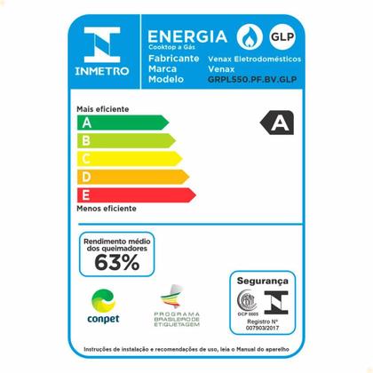Imagem de Fogão De Mesa 5 Bocas Venax Grand Petit Line Preto Gás GLP Automático Bivolt 26007