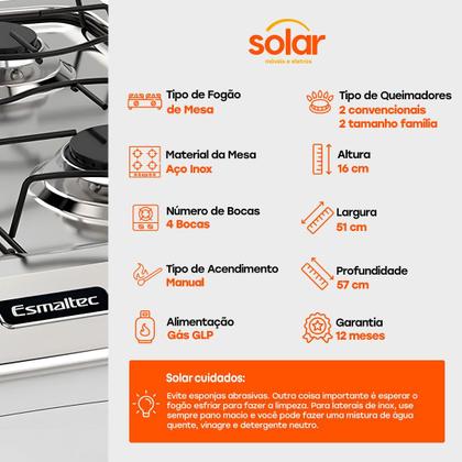 Imagem de Fogão de Mesa a Gás 4 Bocas Esmaltec Laguna 4 Bocas 4027 Branco