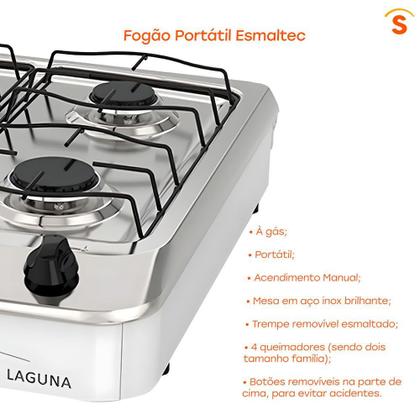 Imagem de Fogão de Mesa a Gás 4 Bocas Esmaltec Laguna 4 Bocas 4027 Branco
