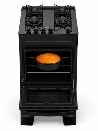 Imagem de Fogão de Piso 4 Bocas Atlas Tropical Top Glass Preto Bivolt ,Mesa de Vidro, Acendimento Automático e Forno 48L