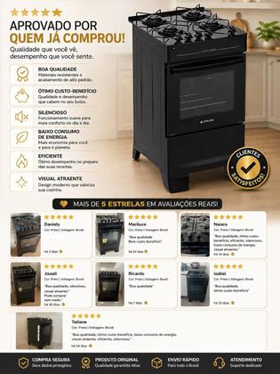 Imagem de Fogão de Piso 4 Bocas Atlas Tropical Top Glass Preto Bivolt ,Mesa de Vidro, Acendimento Automático e Forno 48L