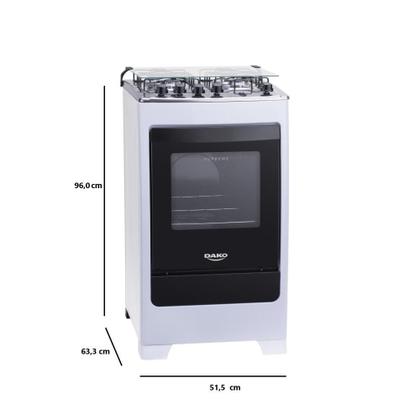 Imagem de Fogão de Piso 4 Bocas Branco com Mesa de Inox Dako Supreme Glass Bivolt