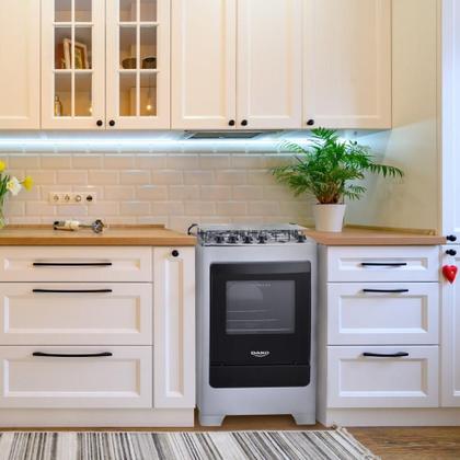 Imagem de Fogão de Piso 4 Bocas Branco com Mesa de Inox Dako Supreme Glass Bivolt