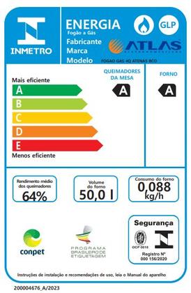 Imagem de Fogão de Piso 4 Bocas Com Mesa Inox Automático Forno Limpa Fácil Atlas Atenas Bivolt
