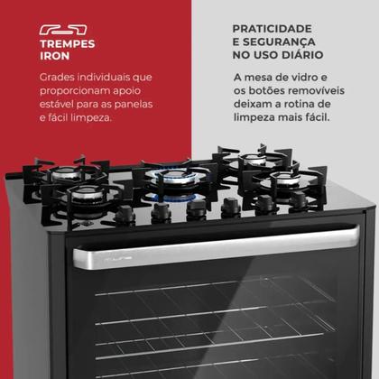 Imagem de Fogão de piso a gás fischer 5 bocas fit line trempe iron bivolt preto