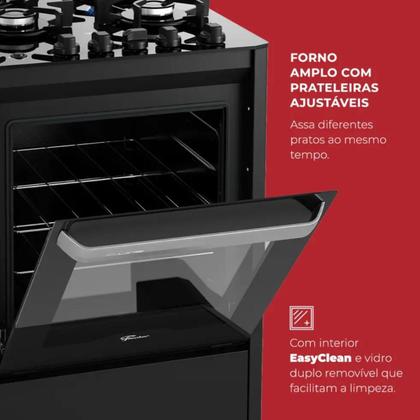 Imagem de Fogão de piso a gás fischer 5 bocas fit line trempe iron bivolt preto