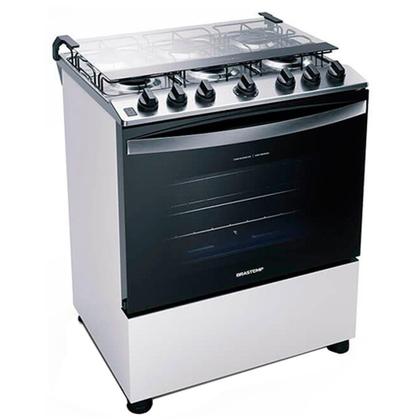 Imagem de Fogão de Piso Brastemp 6 Bocas BFS6NCB, Mesa de Inox, Acendimento Automático, Botões Removíveis, Branco, Bivolt