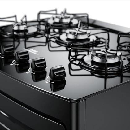 Imagem de Fogão de Piso Consul 5 Bocas Cfs5vbeuna Acendimento Automático Mesa de Vidro Preto Bivolt