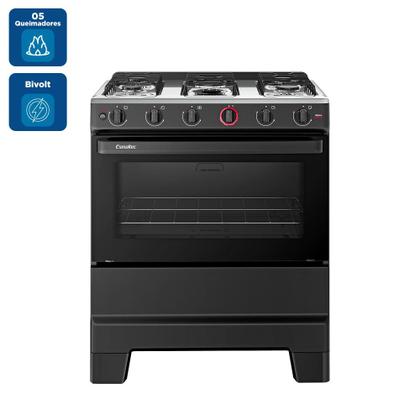 Fogão de Piso Esmaltec 5 Bocas com Acendimento Automático Preto Ideal Super Bivolt Imagem de Fogão de Piso Esmaltec 5 Bocas com Acendimento Automático Preto Ideal Super Bivolt