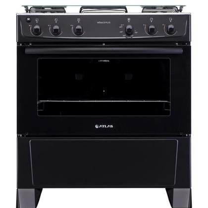 Imagem de Fogão de Piso Gás 5 Bocas Mesa de Inox Tampa Vidro Forno Cozinha Moderna Atlas Mônaco Preto