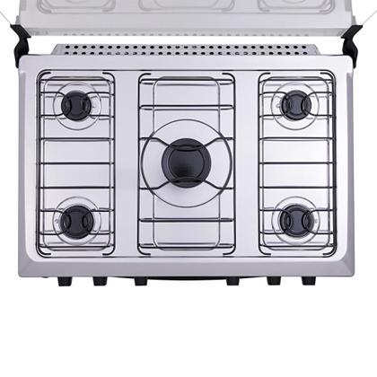 Imagem de Fogão de Piso Gás 5 Bocas Mesa de Inox Tampa Vidro Forno Cozinha Moderna Atlas Mônaco Preto