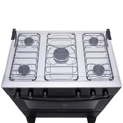 Imagem de Fogão de Piso Gás 5 Bocas Mesa de Inox Tampa Vidro Forno Cozinha Moderna Atlas Mônaco Preto