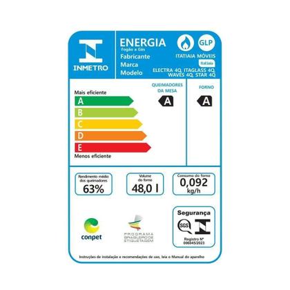 Imagem de Fogão de Piso Itatiaia 4 Bocas Electra Glass Plus Branco - Bivolt