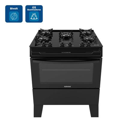 Imagem de Fogão de Piso Itatiaia 5 Bocas Electra Glass Plus Preto - Bivolt