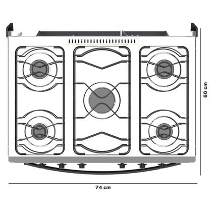 Imagem de Fogão de Piso Realce Hera 5 bocas Preto Mesa de Inox sem acendimento