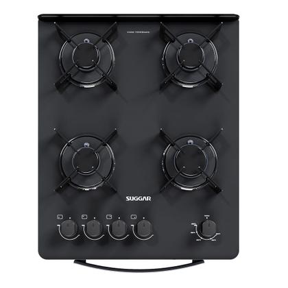 Imagem de Fogão de Piso Suggar 4 Bocas Mesa de Vidro Neo Max Preto  Bivolt