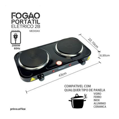 Imagem de Fogão Duas Bocas Elétrico Cooktop Portátil Mesa Fogareiro