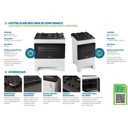 Imagem de Fogão Electra Glass New 5 Bocas - Branco Itatiaia