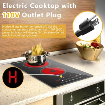 Imagem de Fogão elétrico Cusinesync 2 queimadores de 12 polegadas com 9 níveis de potência