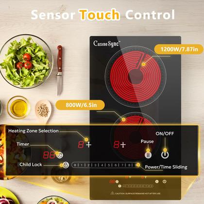 Imagem de Fogão elétrico Cusinesync 2 queimadores de 12 polegadas com 9 níveis de potência