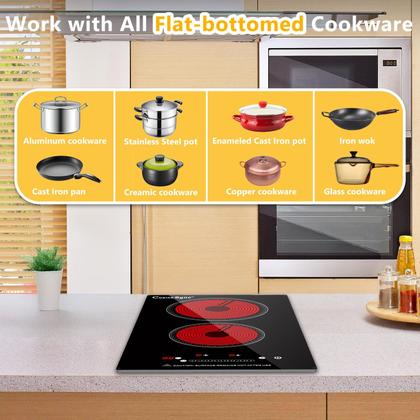 Imagem de Fogão elétrico Cusinesync 2 queimadores de 12 polegadas com 9 níveis de potência