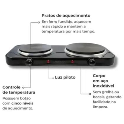 Imagem de Fogao eletrico de mesa 2 bocas 127v preto 2500w agratto
